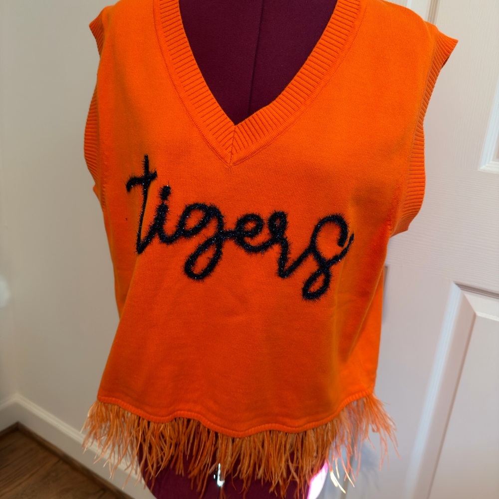 QUEEN OF SPARKLES Bright Orange Tigers Tank Top